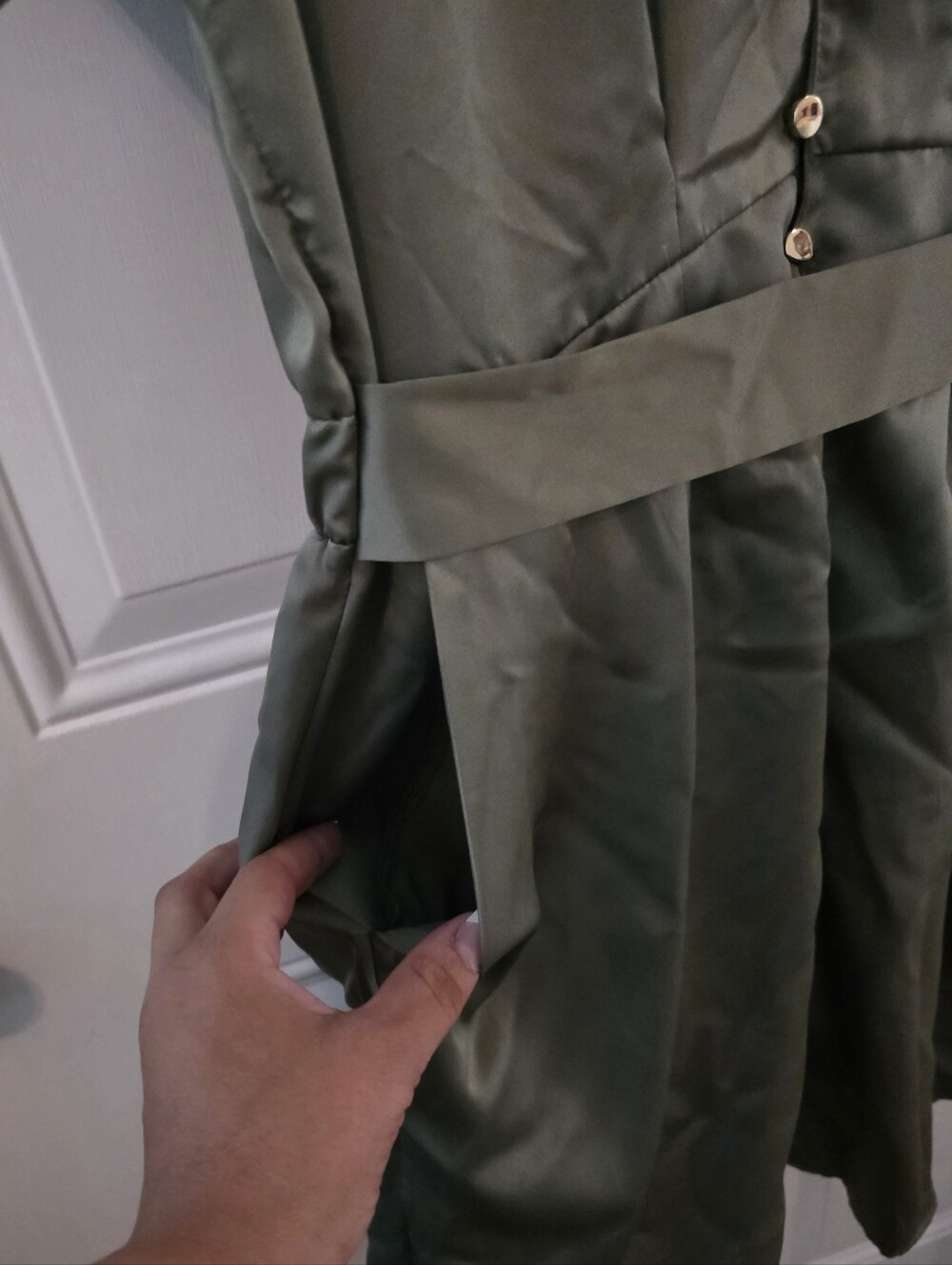 French Connection Olive Button-Front Shirt Dress with Belt - Picture 4 of 6